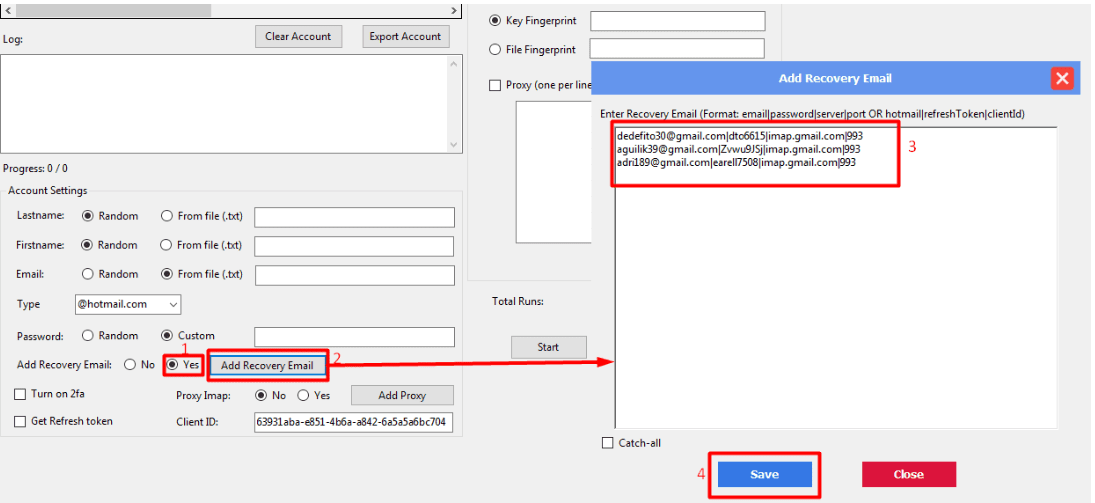Thêm email khôi phục trong phần mềm tạo Outlook