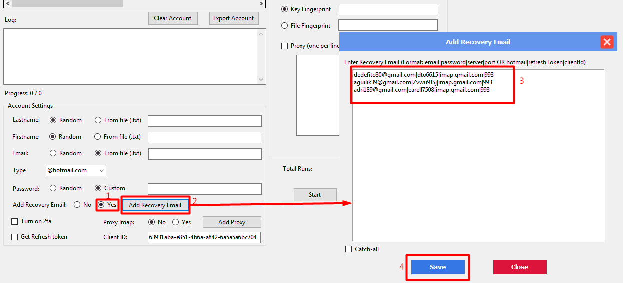 add recovery email - yes - outlook account creator