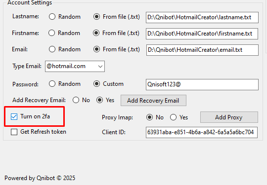 Bật 2FA cho các tài khoản trong phần mềm tạo Outlook