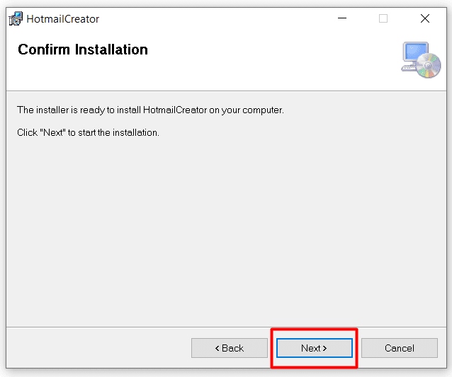 confirm installation - outlook account creator