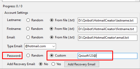 Tùy chỉnh mật khẩu trong phần mềm tạo Outlook tự động