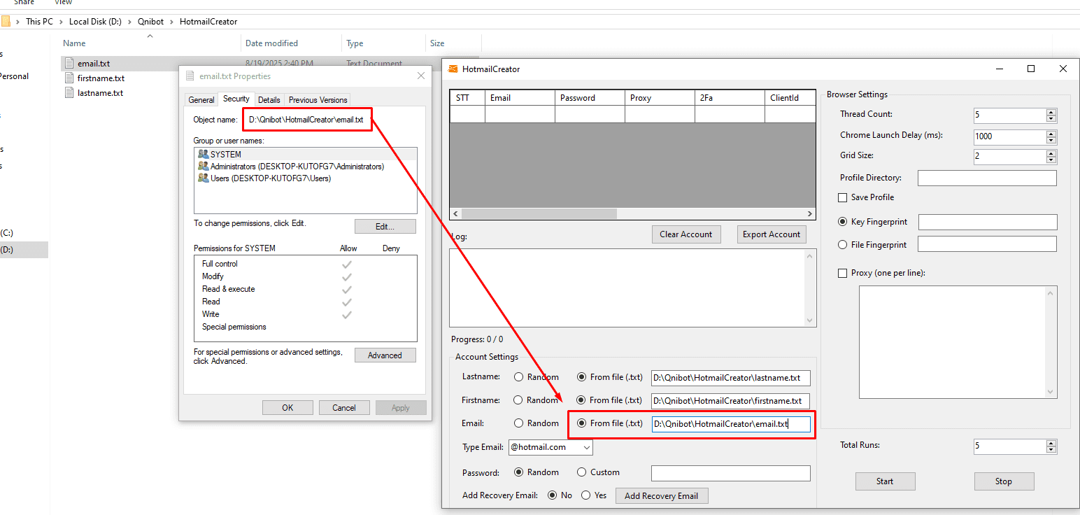 Dẫn file email vào phần mềm tạo Outlook