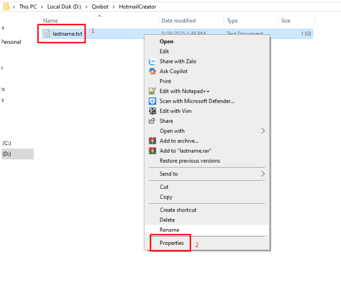 Dẫn file lưu họ vào phần mềm tạo Outlook