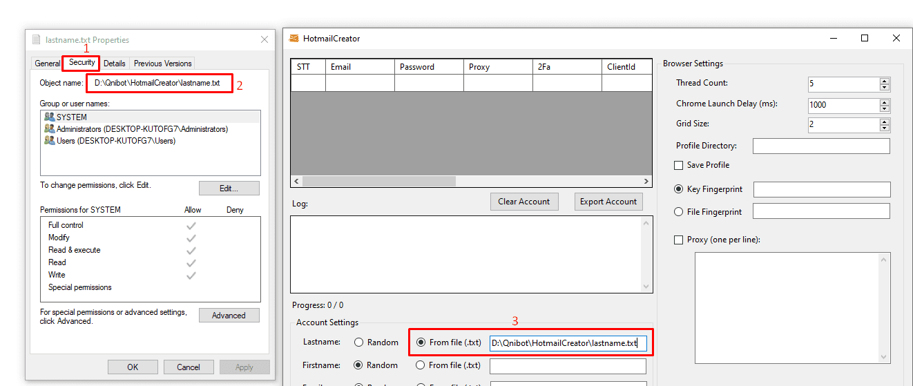 Dẫn file lưu họ vào phần mềm tạo Outlook