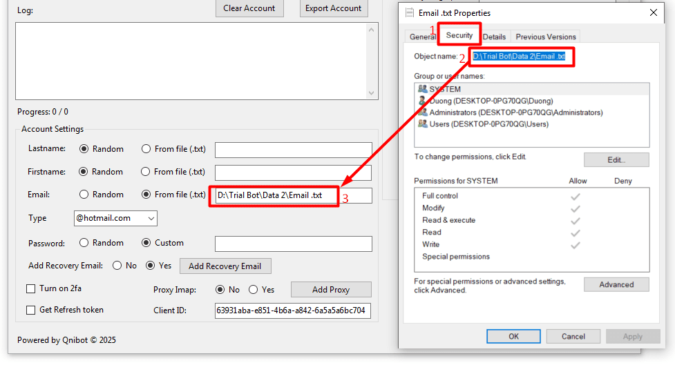 email- from file - import file - hotmail account creator