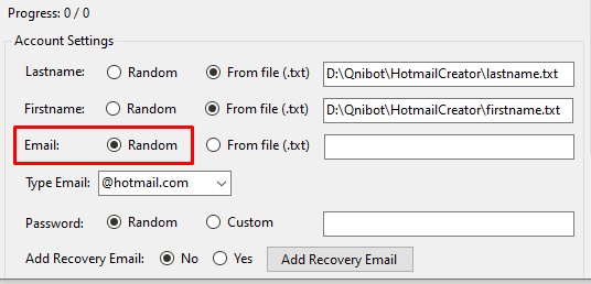 Tạo tên Hotmail ngẫu nhiên trong phần mềm tạo Hotmail