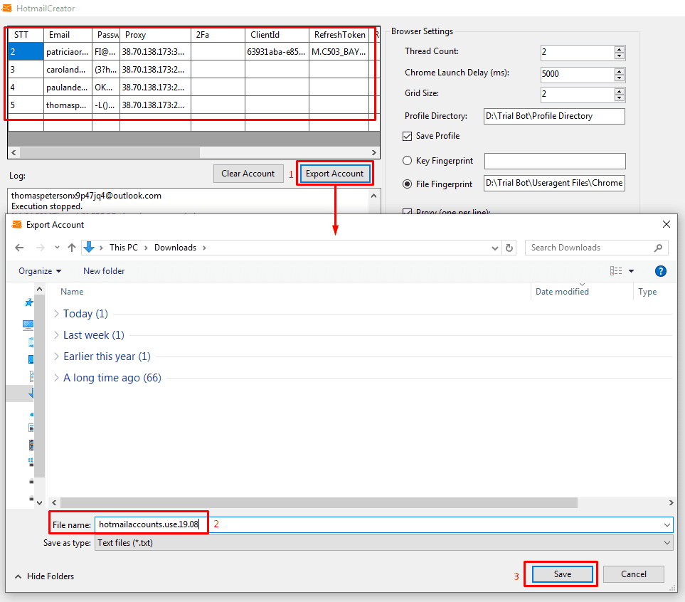 export accounts - hotmailcreator