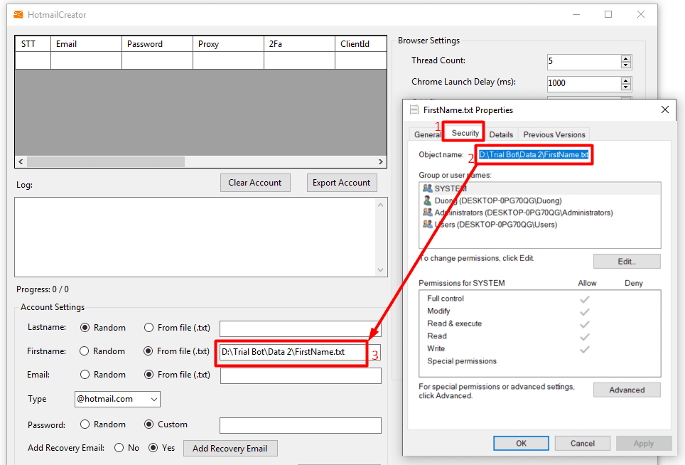 firstname - from file - import file - hotmailcreator