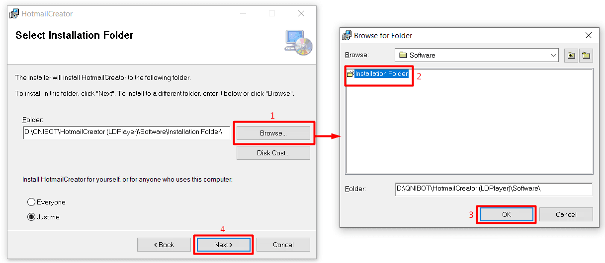 installation folder - outlook account creator