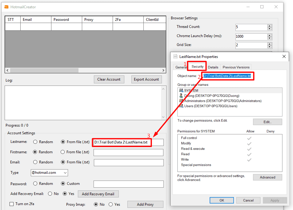 last name - from file  -  import file - outlook account creator