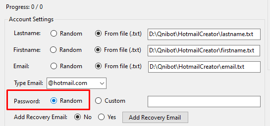 Tạo mật khẩu ngẫu nhiên trong phần mềm tạo Outlook