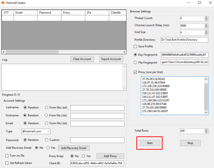 start - hotmail account creator
