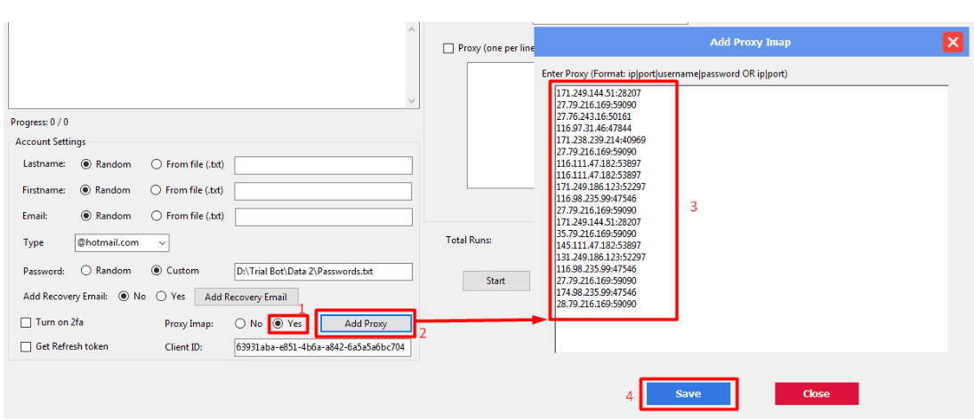 Dẫn proxy imap vào phần mềm tạo Outlook