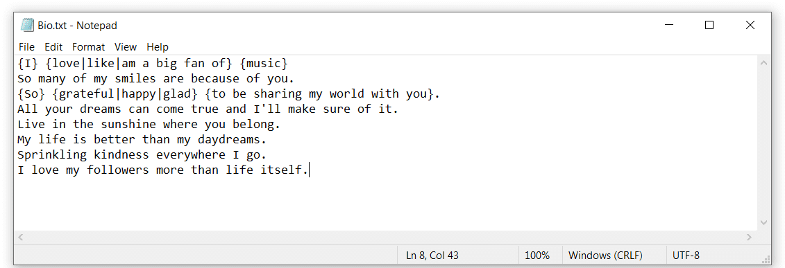 update account info - bio file - sora software