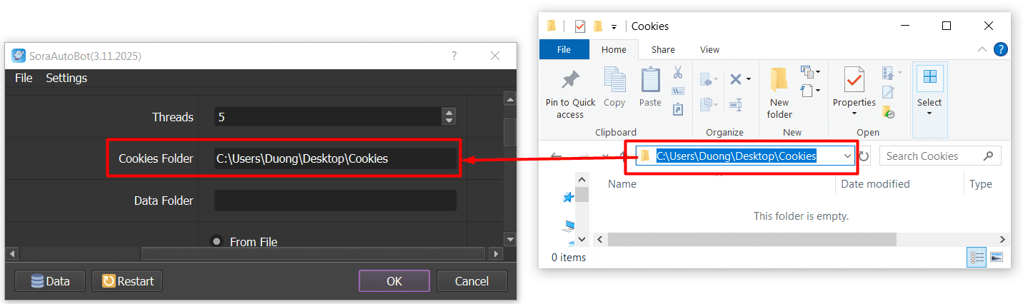 cookies folder - sora automation software