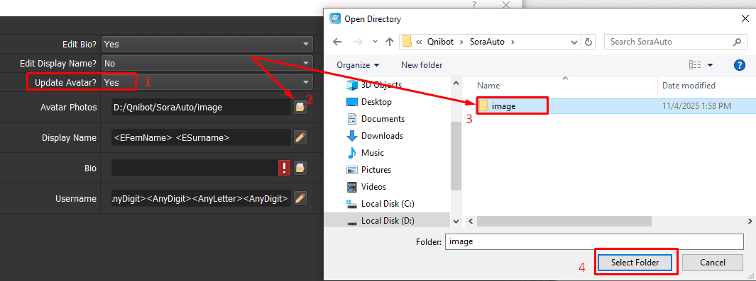 Dẫn folder hình vào phần mềm auto Sora