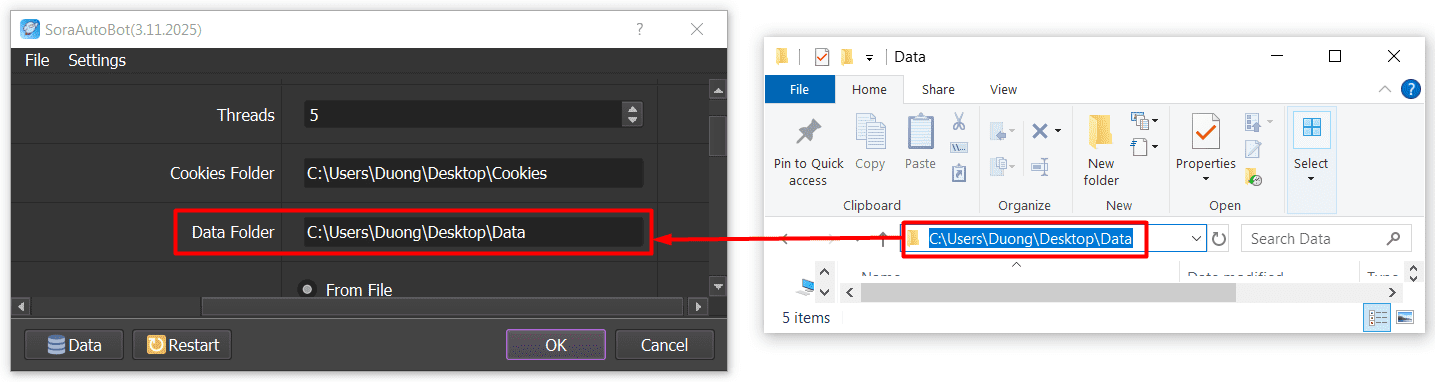 data folder - sora automation software