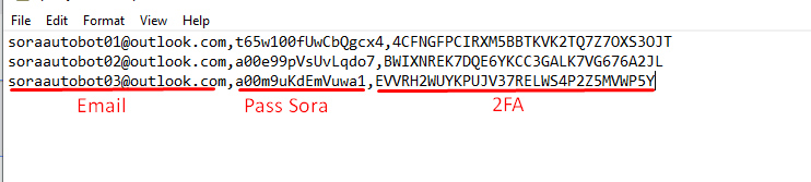 File tài khoản để đưa vào phần mềm auto Sora