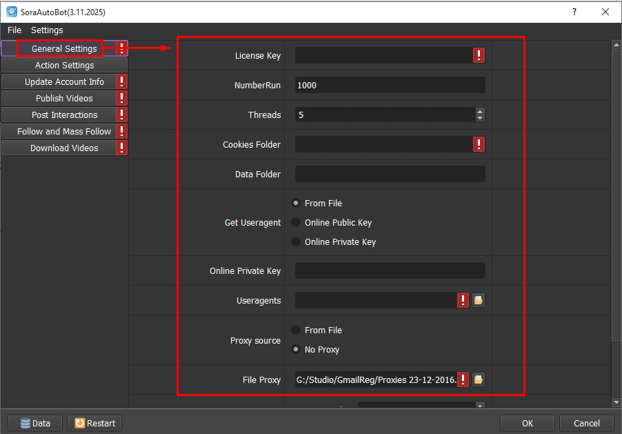 General Setting - Phần mềm Auto Sora