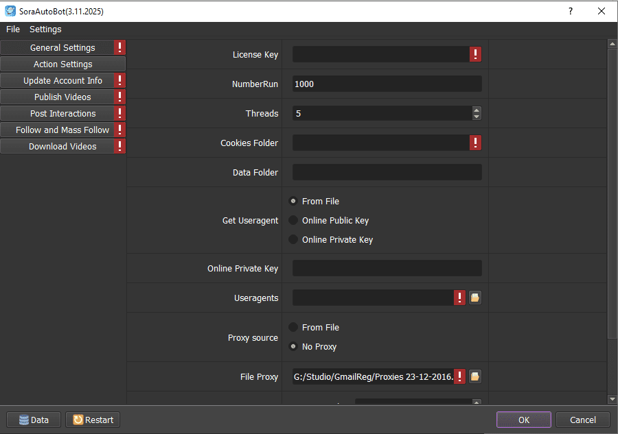 Giao diện phần mềm auto Sora