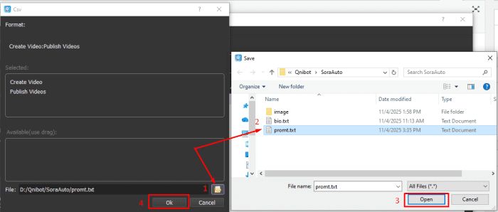 Dẫn file promts vào phần mềm auto Sora