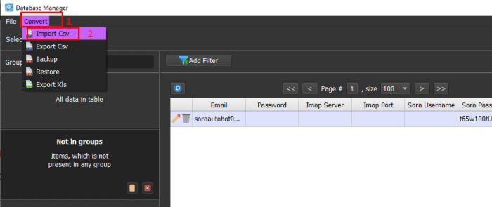Import file tài khoản vào phần mềm auto Sora