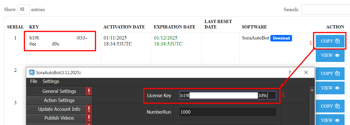 license key - sora automation software