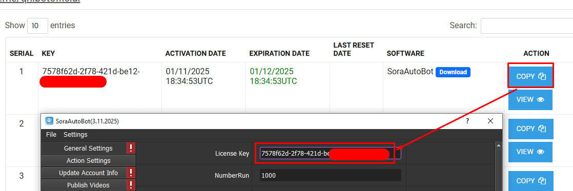 License Key - Phần mềm auto Sora