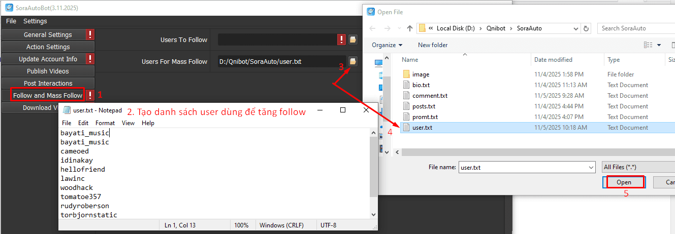 Mass follow - Phần mềm auto Sora