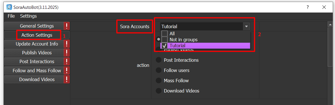 choose sora account group - sora tools