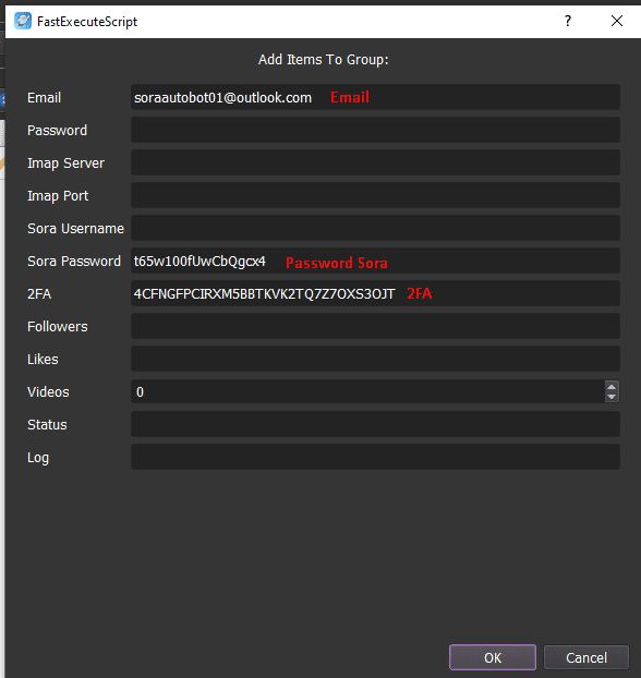Nhập tài khoản vào phần mềm auto Sora