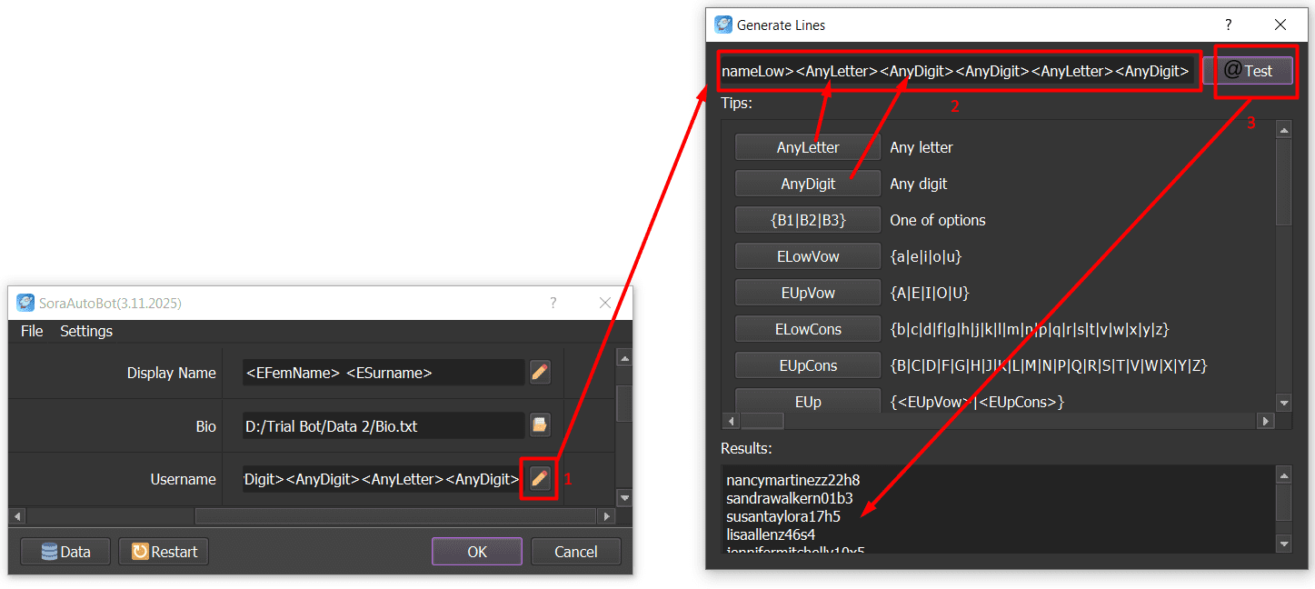 update account info - edit username  - sora software