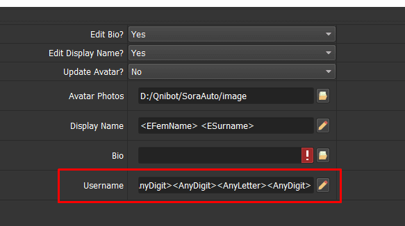Cài đặt username cho các tài khoản trong phần mềm auto Sora