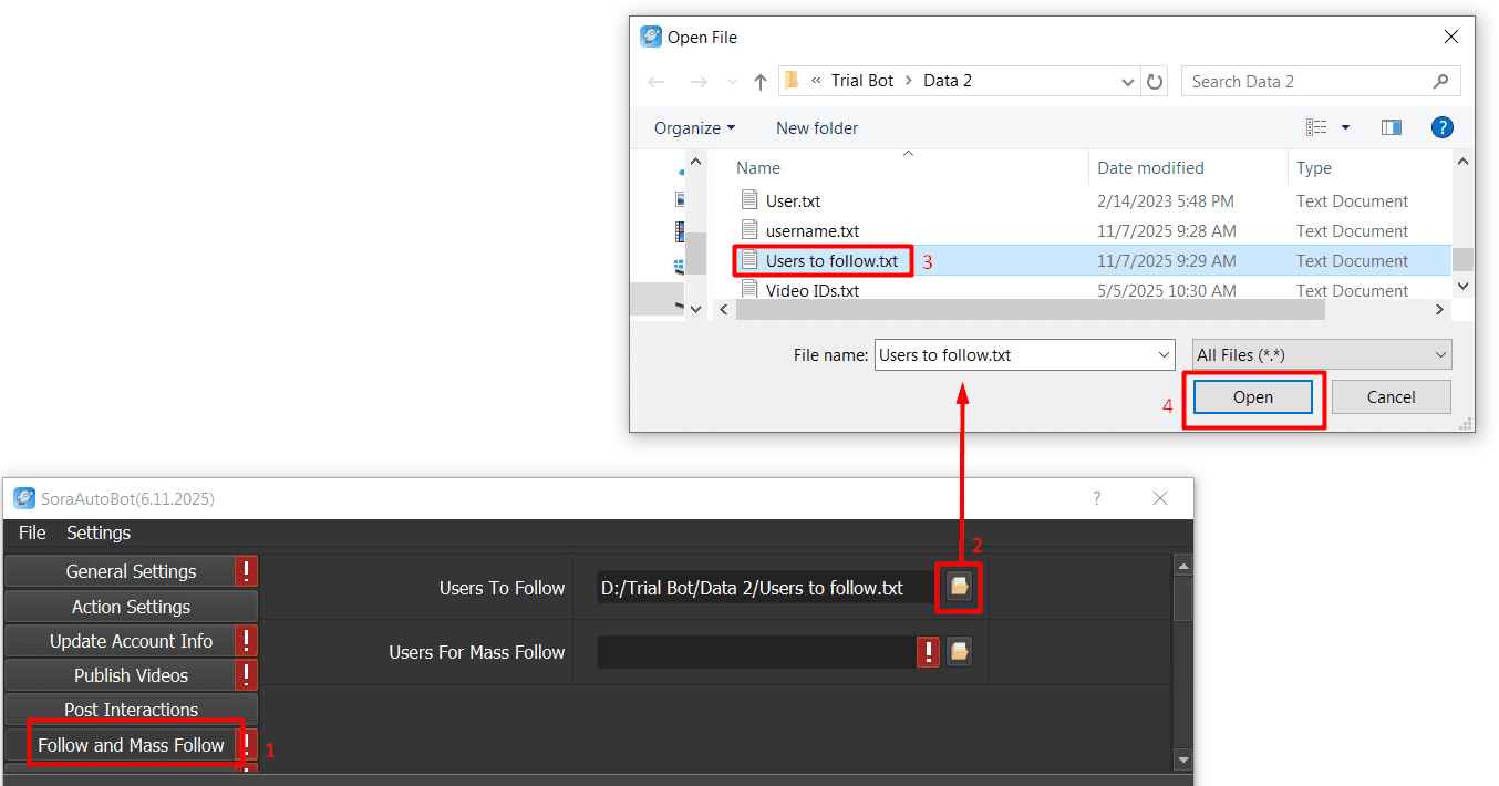 users to follow - sora auto tool