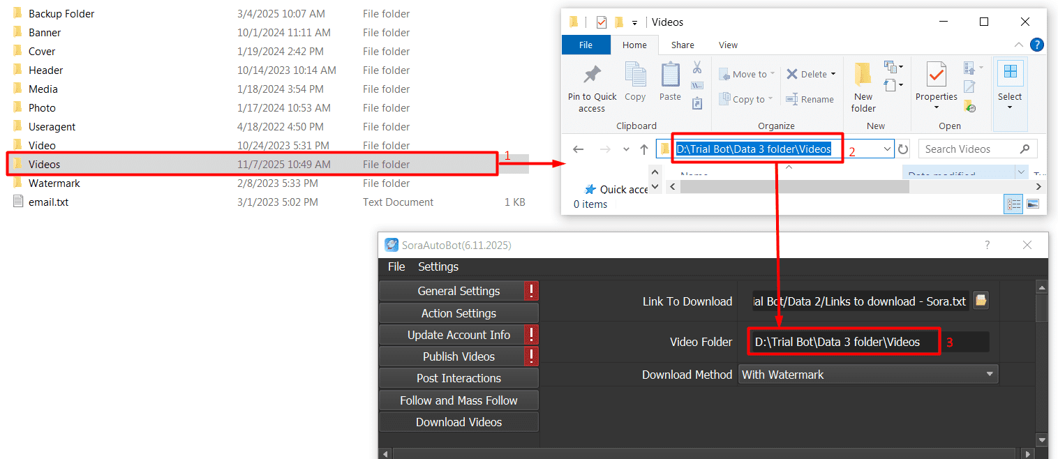 video folder - Sora automation software
