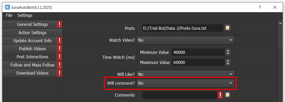 will comment - no - sora bot